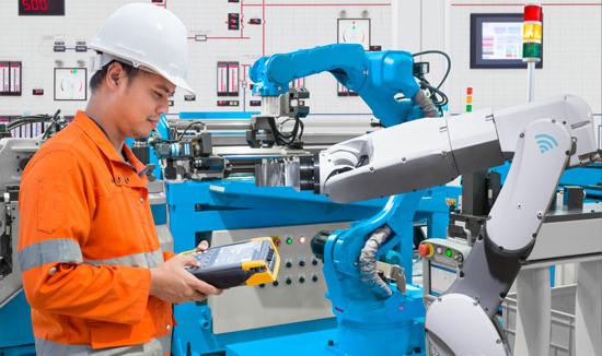 worker with robotic arm